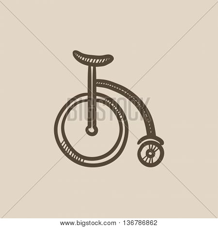 Circus old bicycle vector sketch icon isolated on background. Hand drawn Circus old bicycle icon. Circus old bicycle sketch icon for infographic, website or app.
