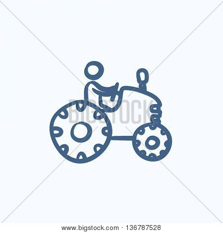 Man driving tractor vector sketch icon isolated on background. Hand drawn Man driving tractor icon. Man driving tractor sketch icon for infographic, website or app.