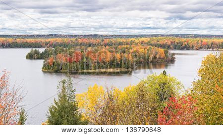 Autumn colors at Lumberman's Monument, on the Highbanks Trail, on the AuSable Scenic Byway, in the Huron National Forest, near Oscoda, Michigan.