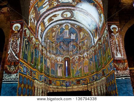 Fresco Paintings Of The Pantocrator In Church Sant Climent De Taull, Catalonia, Spain