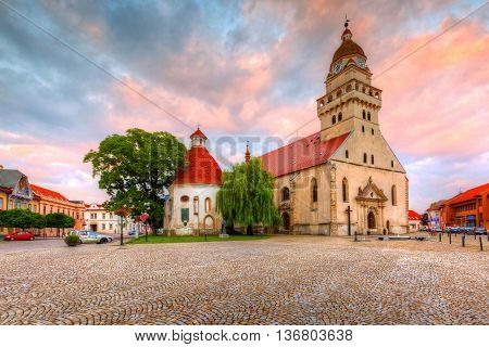 SKALICA, SLOVAKIA - JUNE 20, 2016: Historic architecture in the main square of Skalica on June 20, 2016.
