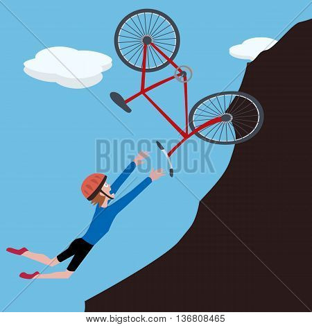 cartoon biker falls on slope - funny vector illustration