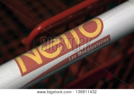 paris france-june 12 2016: letters Netto on a shopping cart