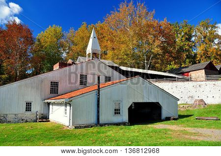 Hopewell Furnace Pennsylvania - October 15 2015: The Cast House and Foundry at Hopewell Furnace National Historic Park *