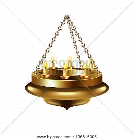 Medieval chandelier on chain isolated photo-realistic vector illustration