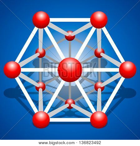 Vector molecule grid on blue background with shadow