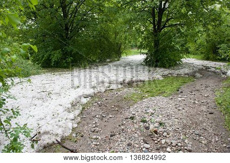 hail, dirt in the park after hurricane