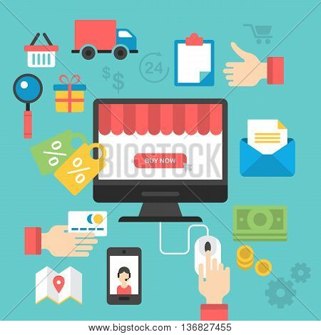 Online shopping concept with flat icons design