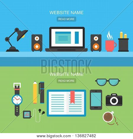 Flat icons design for office workspace. Website headline banner.