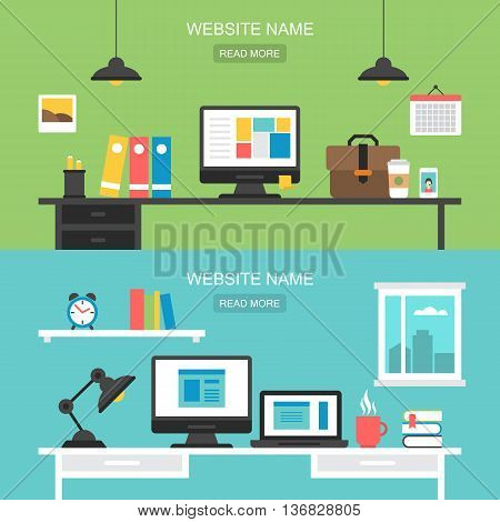 Flat icons design for modern workspace concept. Website headline banner