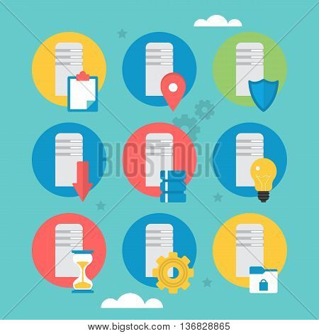Flat icons design for server computing and data base