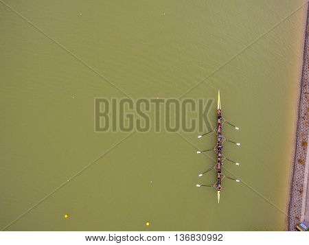 Eight Rowing Team Boat Aerial View