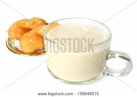 Soy milk and Chinese cruller on white background