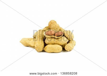Dried Peanuts In Isolated On White