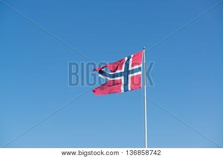 Norwegian flag in Kongsvinger Fortress, Hedmark, Norway