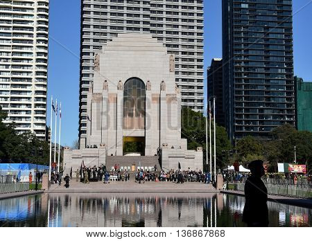 Sydney Australia - July 3 2016. The National Reserve Forces Day Parade at the ANZAC Memorial in Hyde Park South. The parade celebrated the Centenary of the Western Front battles in 1916.