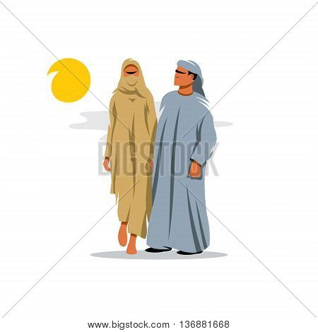 Couple in traditional oriental dress from the Middle East. Isolated on a White Background