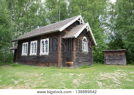 An old historic houses with grassroofs in Elverum, Norway
