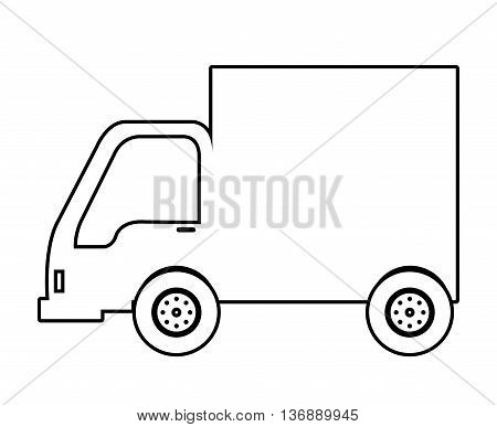 Truck vehicle in black and white colors isolated icon ove white background, vector illustration.