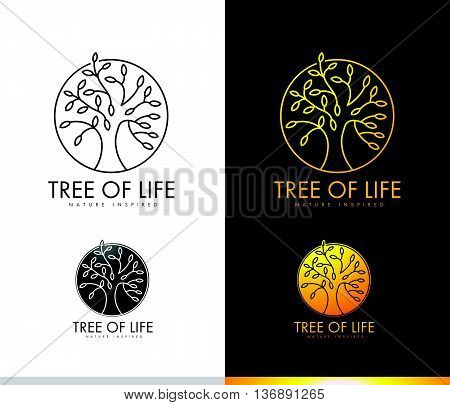 Monogram Tree Logo Concept with Outlines Leaves Shape. Tree Icon Leaves Logo Spiritual Logo.