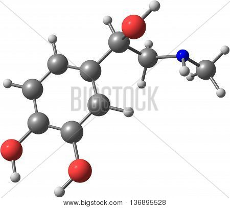 Adrenaline or Epinephrine hormone molecular structure. 3d illustration.
