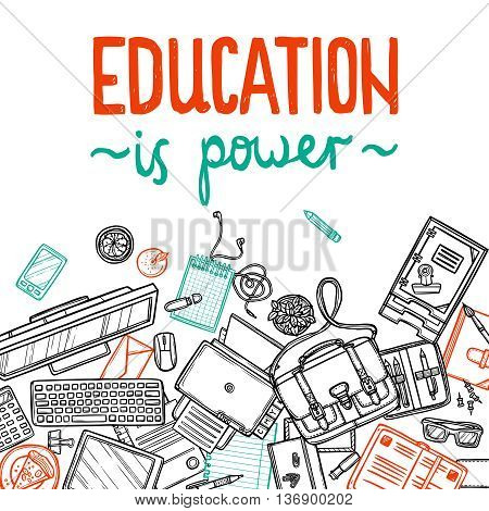 School And Eucation Motivation Poster With Hand Drawn School Accessories