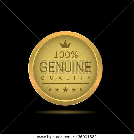 Genuine quality label. Genuine quality. Golden badge. Golden award