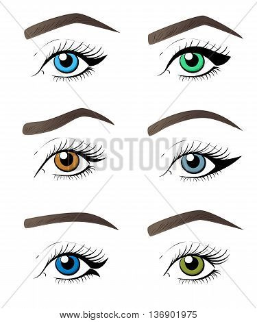 Eye make up. Vector tutorial illustration Concept for beauty salon cosmetics label cosmetology procedures visage