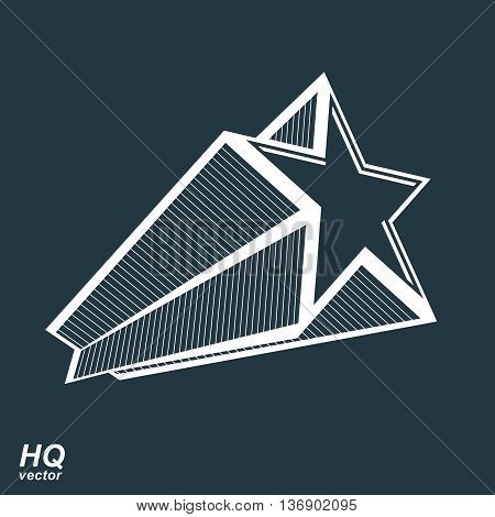Vector celestial object pentagonal comet star illustration. Graphical stylized comet tail. Military retro design element.
