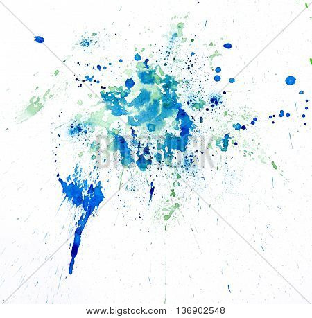 Green bluea watercolour splatter. Blue ink spot blotch isolated. Beautiful watercolor smudges