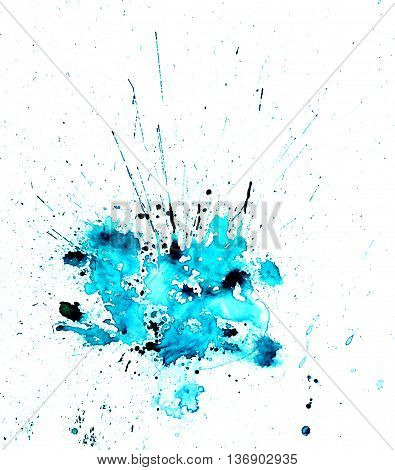 Green bluea watercolour splatter. Blue ink spot blotch isolated. Beautiful watercolor smudges