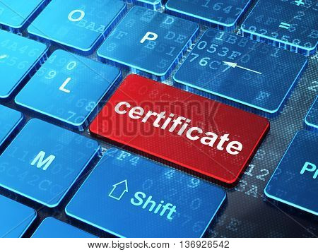 Law concept: computer keyboard with word Certificate on enter button background, 3D rendering