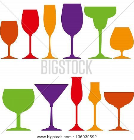 Tumblers set for wine grappa martini cocktails and ice cream.