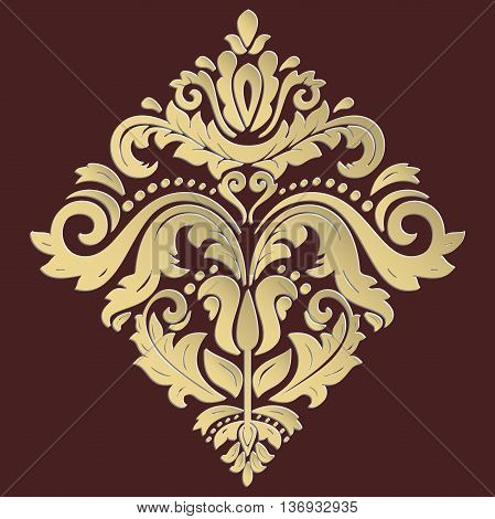Elegant vector square ornament in the style of barogue. Abstract traditional pattern with oriental elements. Brown and golden pattern