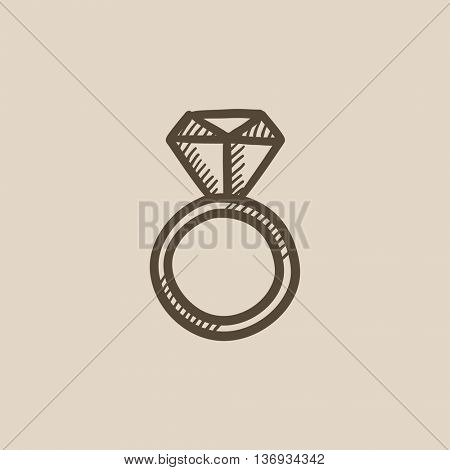 Engagement ring with diamond vector sketch icon isolated on background. Hand drawn Engagement ring with diamond icon. Engagement ring with diamond sketch icon for infographic, website or app.