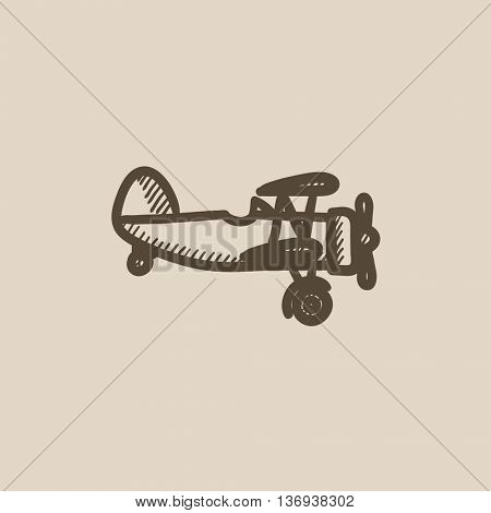 Propeller plane vector sketch icon isolated on background. Hand drawn Propeller plane icon. Propeller plane sketch icon for infographic, website or app.