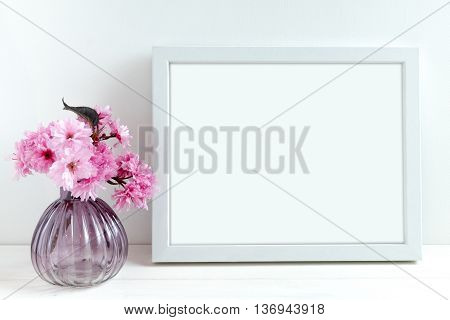 Pink Blossom styled stock photography with white frame for your own business message promotion headline or design great for blogging and social media, or to announce an event, celebration or wedding
