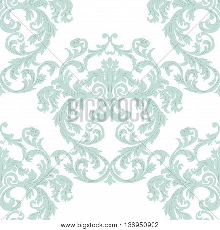 Vector Baroque floral Damask ornament pattern element. Elegant luxury texture for textile fabrics or backgrounds. Blue color
