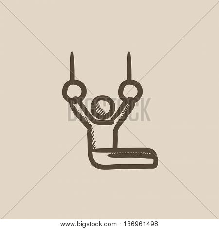 Gymnast performing on stationary rings vector sketch icon isolated on background. Hand drawn Gymnast on stationary rings icon. Gymnast on stationary rings sketch icon for infographic, website or app.
