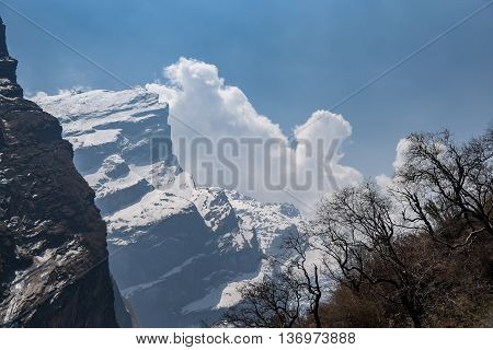Himalaya Mountain landscape on the way to Machapuchare base camp (MBC), Annapurna Sanctaury Trekking route, Nepal