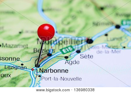 Narbonne pinned on a map of France