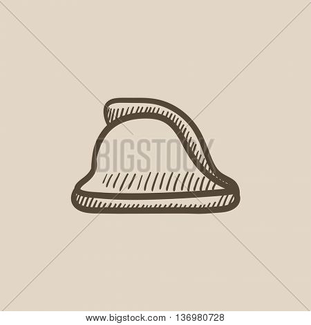 Firefighter helmet vector sketch icon isolated on background. Hand drawn Firefighter helmet icon. Firefighter helmet sketch icon for infographic, website or app.