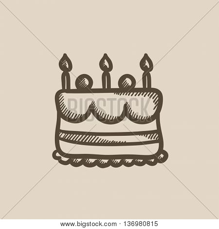 Birthday cake with candles vector sketch icon isolated on background. Hand drawn Birthday cake with candles icon. Birthday cake with candles sketch icon for infographic, website or app.