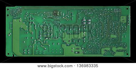 The reverse side of the electronic circuit board