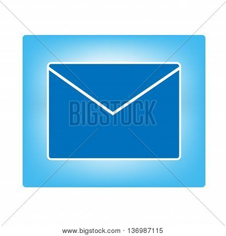 Envelope icon in square. Vector. Blue and white.