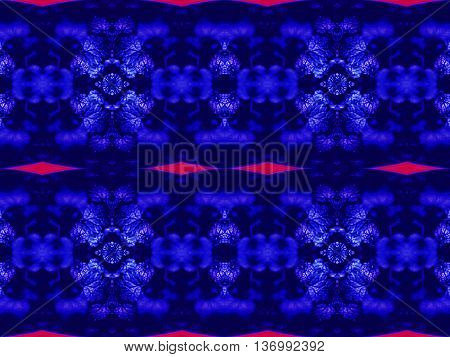 Abstract geometric seamless background. Ornate diamond and octagon pattern turquoise with dark blue wiggly outlines and purple elements.