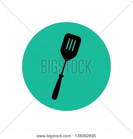 Spatula for pancakes silhouette on the green background. Vector illustration