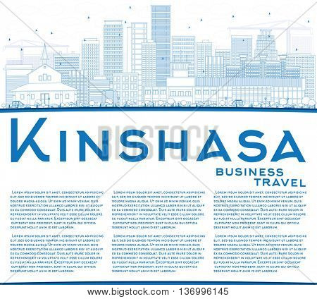 Outline Kinshasa Skyline with Blue Buildings and Copy Space. Vector Illustration. Business Travel and Tourism Concept with Historic Buildings. Image for Presentation Banner Placard and Web Site.