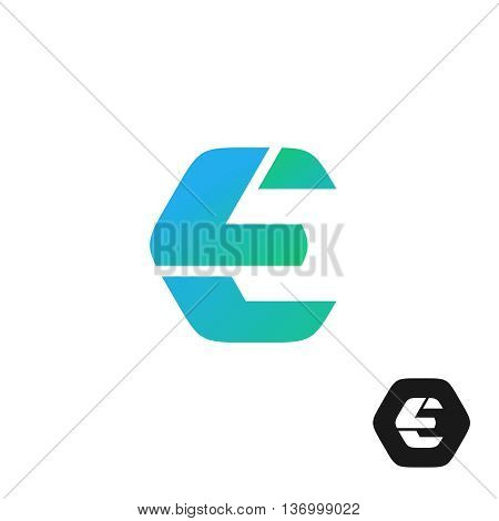 Letter E color tech industry style logo concept. Hex nut shape.