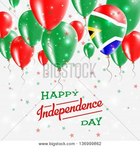 South Africa Vector Patriotic Poster. Independence Day Placard With Bright Colorful Balloons Of Coun